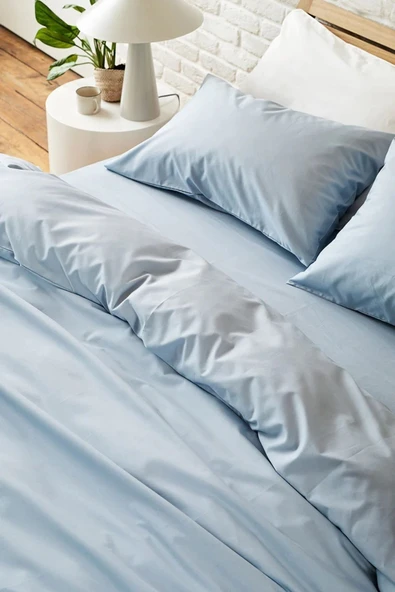 Tek Kişilik Yorgan Kılıfı Pamuklu Nevresim 160x220 Düz Renk Mavi