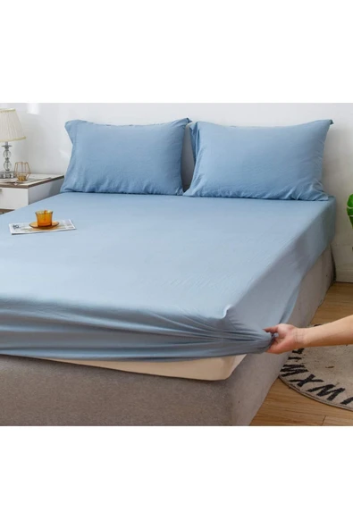 Ranforce Kumaş Lastikli Çarşaf Seti ve Yastık Kılıfı 120x200 cm mavi ürün görseli 1