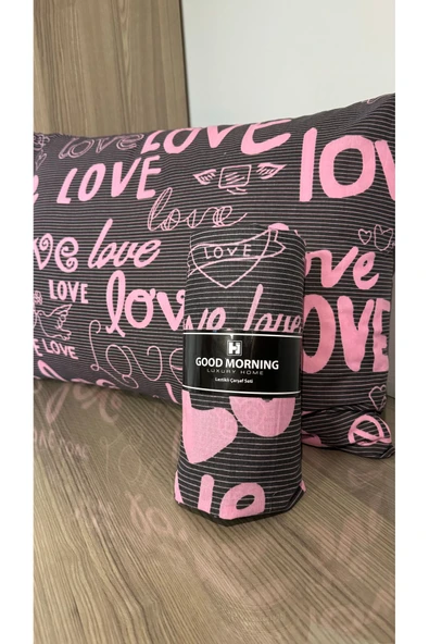 Pamuklu Tek Kişilik Lastikli Çarşaf + 1 Adet Yastık Kılıfı Çarşaf Seti 100X200 (pembe love) ürün görseli 1