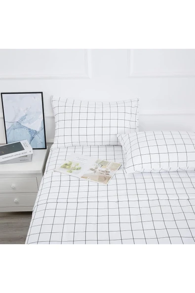 Çift Kişilik Lastikli Çarşaf + 2 Adet Yastık Kılıfı Ekose Kareli 160x200 - 2