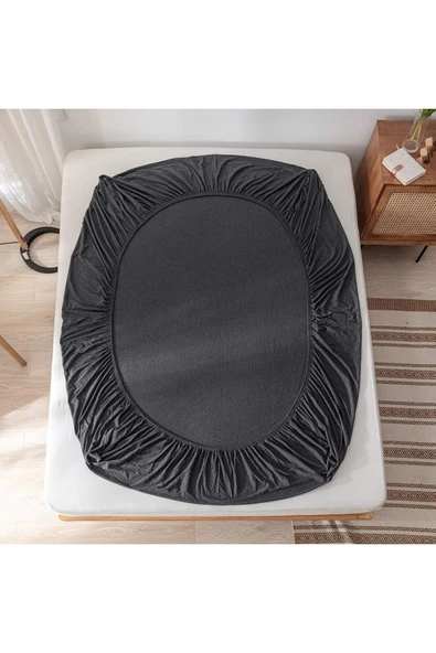 Çift Kişilik Lastikli Çarşaf + 2 Adet Yastık Kılıfı 160x200 Antrasit Koyu Gri - 2