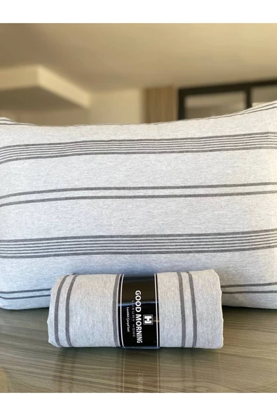 Çizgili Koyu Gri Lastikli Çarşaf Seti Pamuklu-yastık Kılıflı Tek Kişilik-çift Kişilik-battal ürün görseli 1