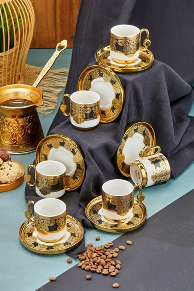Cooker Lüks 6’lı Altın Yaldızlı Porselen Kahve Fincan Takımı – Şık & Özel Sunum & Hediyelik - Resim 6