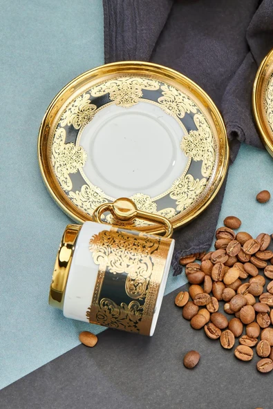 Cooker Lüks 6’lı Altın Yaldızlı Porselen Kahve Fincan Takımı – Şık & Özel Sunum & Hediyelik - Resim 8