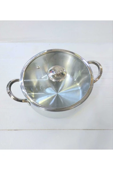 OMS 2100 Düz Cam Kapaklı  22cm Derin Çelik Tencere-Sade - Resim 2