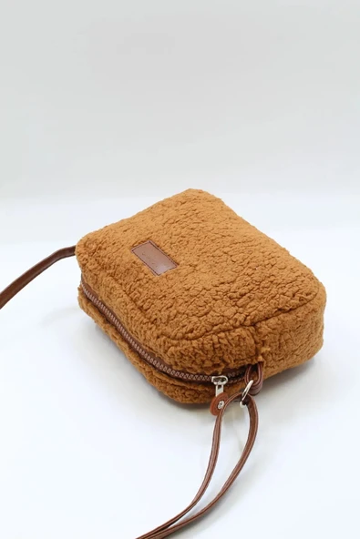 NOTHING Kadın Taba Kürklü Peluş Mini Urban Çapraz Omuz Çanta - Resim 2