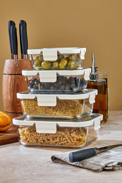 Cooker 4'lü Paslanmaz Çelik Kapaklı Cam Saklama Kabı Seti – Sızdırmaz, Hava Geçirmez - Resim 2