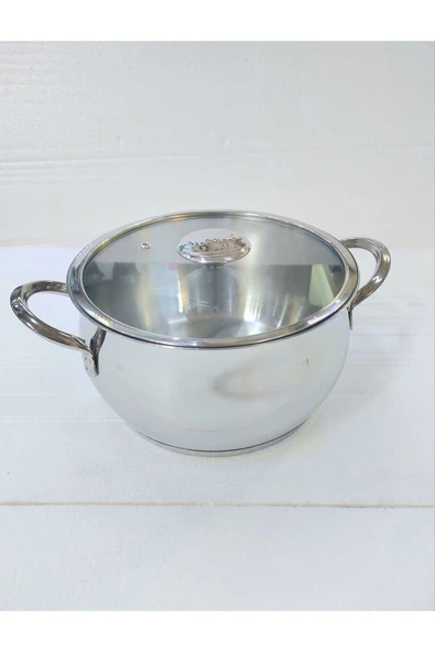 OMS 2100 Düz Cam Kapaklı  18cm Derin Çelik Tencere-Sade - Resim 3