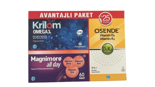 Krilom Omega3 + Magnimore + Osende Vitamin D3K2 Avantajlı Paket