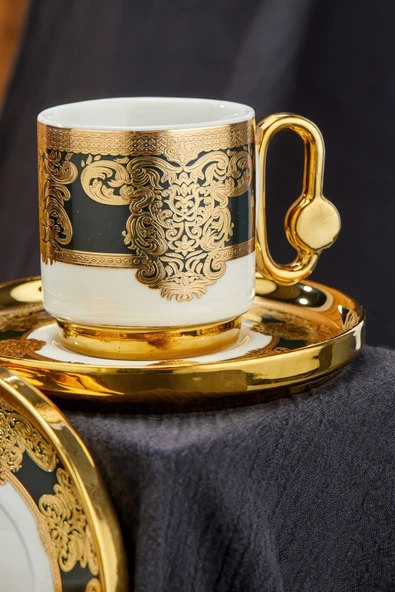 Cooker Lüks 6’lı Altın Yaldızlı Porselen Kahve Fincan Takımı – Şık & Özel Sunum & Hediyelik - Resim 5