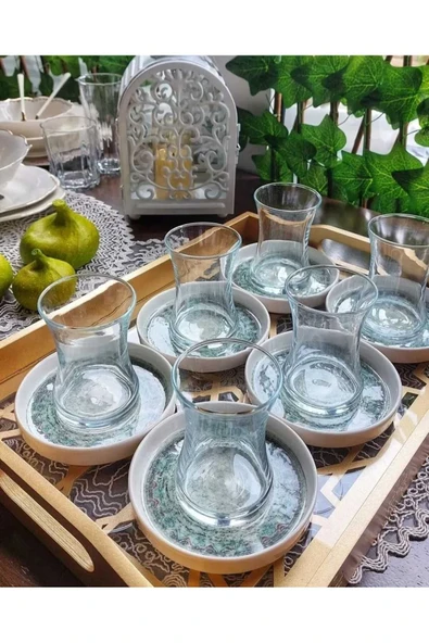 OMS Luna 12 Parça Porselen Tabaklı 6 Kişilik Çay Seti-11139