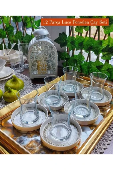 OMS Luce 12 Parça Porselen Tabaklı 6 Kişilik Çay Seti-11141