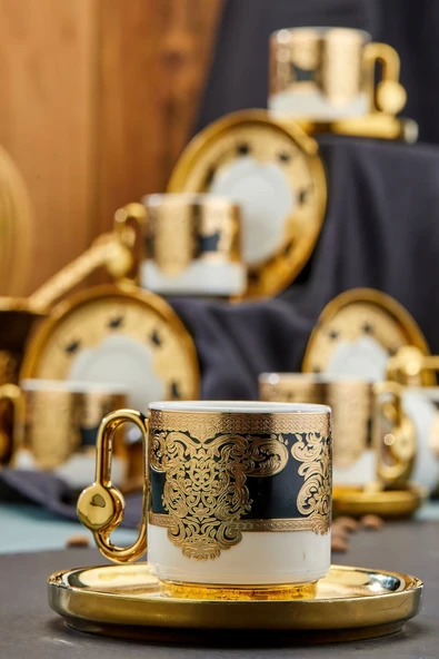 Cooker Lüks 6’lı Altın Yaldızlı Porselen Kahve Fincan Takımı – Şık & Özel Sunum & Hediyelik - Resim 7