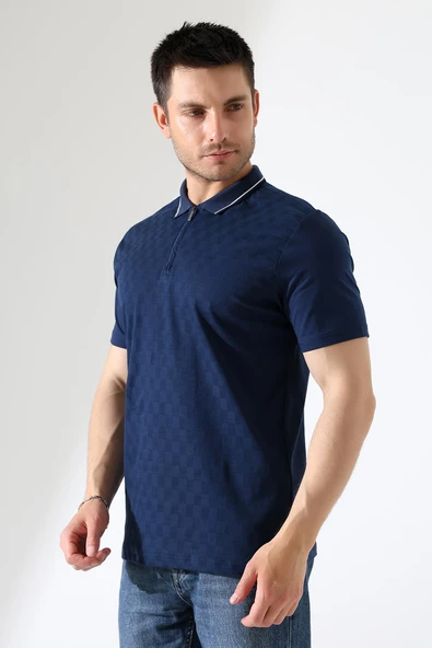 Erkek Polo Yaka Düz Renk Pamuklu Triko kısa kol T-shirt - 12