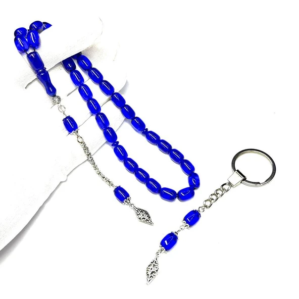 Ahşap Kutuda Anahtarlık Kombinli Kapsül Model Püsküllü 8-12mm Sıkma Ateş Kehribar Tesbih - Resim 2