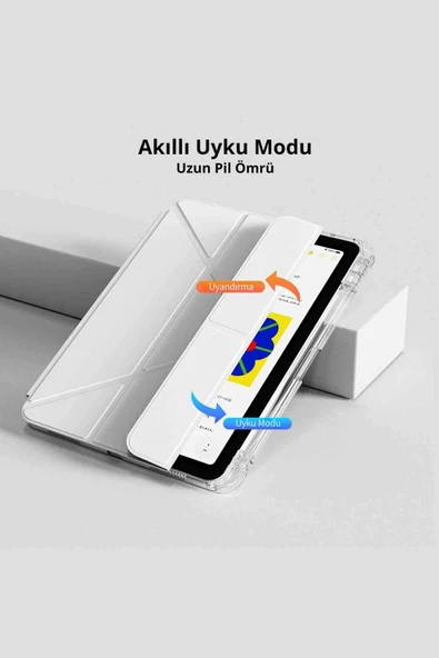 Galaxy Tab S10 FE 10.9 inç Uyumlu Kalem Bölmeli Katlanabilir Standlı Tri Folding Tablet Kılıfı - Resim 7