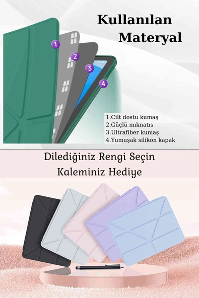 Galaxy Tab S10 FE 10.9 inç Uyumlu Kalem Bölmeli Katlanabilir Standlı Tri Folding Tablet Kılıfı - Resim 5