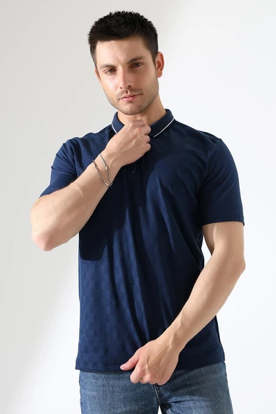 Erkek Polo Yaka Düz Renk Pamuklu Triko kısa kol T-shirt - 8