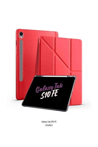 Galaxy Tab S10 FE 10.9 inç Uyumlu Kalem Bölmeli Katlanabilir Standlı Tri Folding Tablet Kılıfı - Resim 11