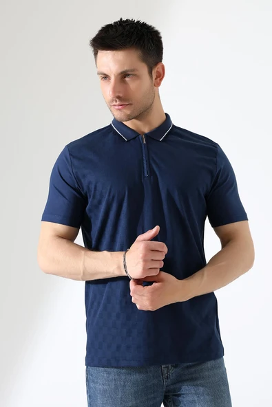 Erkek Polo Yaka Düz Renk Pamuklu Triko kısa kol T-shirt - 7