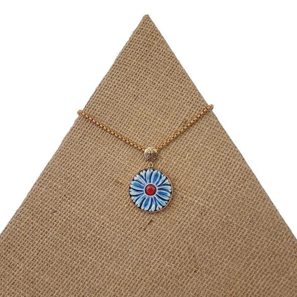 Gökyüzü Melodisi Bronz Çini Taşlı Çelik Zincir Kolye - Resim 3