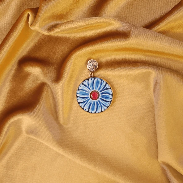 Gökyüzü Melodisi Bronz Çini Taşlı Çelik Zincir Kolye - Resim 2