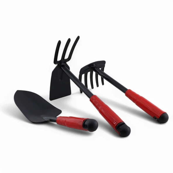 Hobi Çapa Tırmık 3'lü Set Metal Bahçe Tarla Çim Peyzaj Bitki Çiçek Ekme Toprak İşleme Küreği Küçük - Resim 4