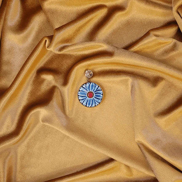 Gökyüzü Melodisi Bronz Çini Taşlı Çelik Zincir Kolye - Resim 4