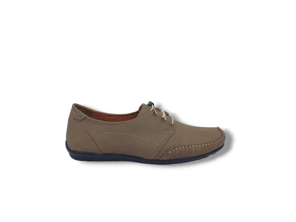 Zerhan 278 Erkek Bej Lastik Bağcıklı Nubuk Deri Loafer Ayakkabı - Resim 6