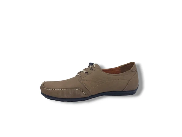 Zerhan 278 Erkek Bej Lastik Bağcıklı Nubuk Deri Loafer Ayakkabı - Resim 3