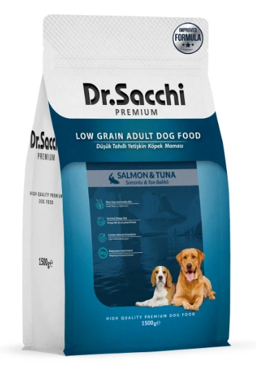 Dr.sacchi Premium Somonlu Ve Ton Balıklı Düşük Tahıllı Yetişkin Köpek Maması 1,5 Kg
