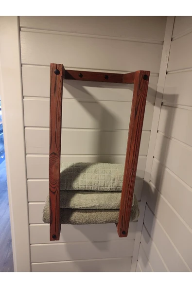 Masif Ahşap Eskitme Boyalı Banyo Havlu Askısı (2 li Set) - 3