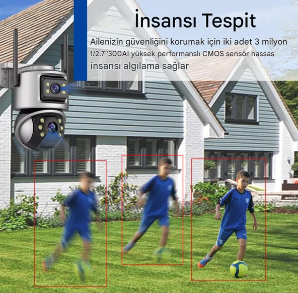 IP WIFI Kablosuz Kamera Dış Mekan CCTV PTZ Akıllı Ev Güvenlik IR Kamera Çift Lens HD - 7