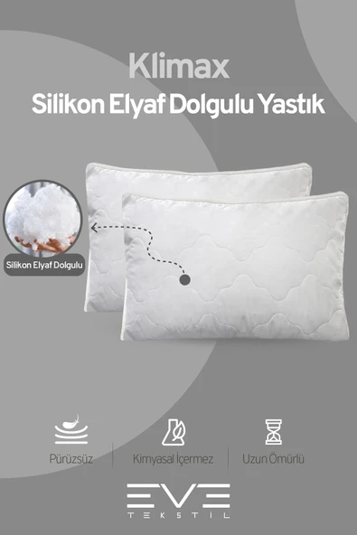 2 Adet Klimax Beyaz Serisi Kılıflı Fermuarlı Klimali Antialerjik Silikon Nano Elyaf Yastık 50x70cm 900 gr - 2