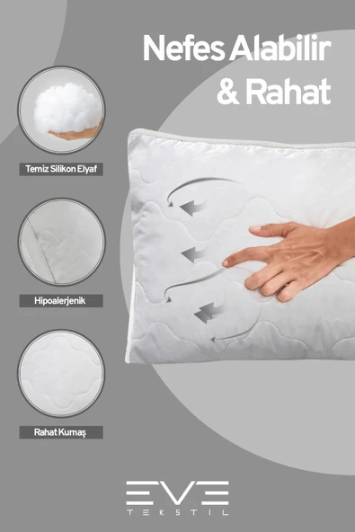 2 Adet Klimax Beyaz Serisi Kılıflı Fermuarlı Klimali Antialerjik Silikon Nano Elyaf Yastık 50x70cm 900 gr - 4