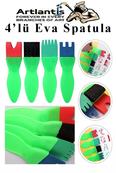 Eva Spatula 4 lü 1 Paket Plastik Doku Tarağı Fırçası Okul Öncesi Boya Sünger Fırça Seti Çocuklar İçin Plastik Saplı - 4