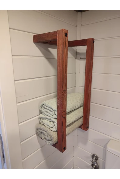Masif Ahşap Eskitme Boyalı Banyo Havlu Askısı (2 li Set) - 7