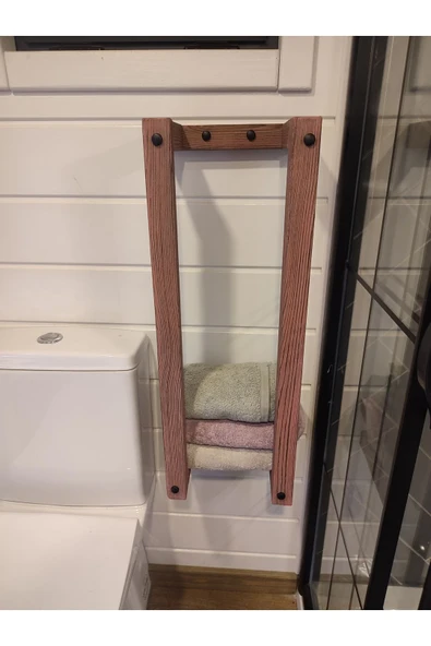 Masif Ahşap Eskitme Boyalı Banyo Havlu Askısı (2 li Set) - 4