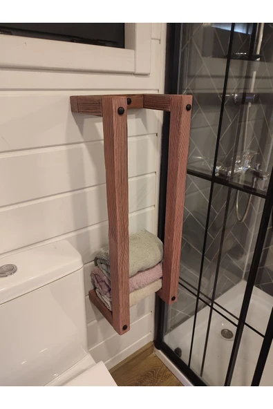 Masif Ahşap Eskitme Boyalı Banyo Havlu Askısı (2 li Set) - 6