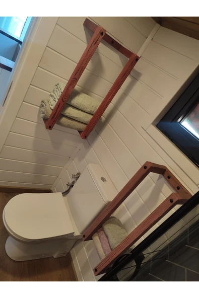 Masif Ahşap Eskitme Boyalı Banyo Havlu Askısı (2 li Set) - 2