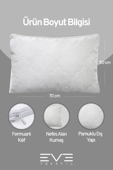 2 Adet Klimax Beyaz Serisi Kılıflı Fermuarlı Klimali Antialerjik Silikon Nano Elyaf Yastık 50x70cm 900 gr - 3