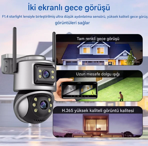IP WIFI Kablosuz Kamera Dış Mekan CCTV PTZ Akıllı Ev Güvenlik IR Kamera Çift Lens HD - 4