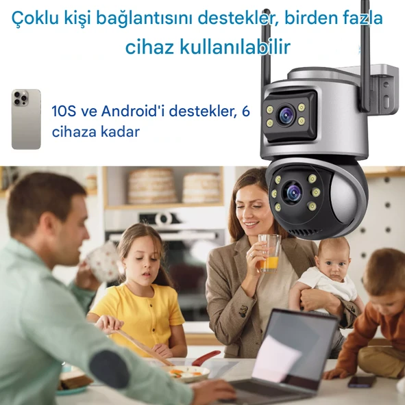 IP WIFI Kablosuz Kamera Dış Mekan CCTV PTZ Akıllı Ev Güvenlik IR Kamera Çift Lens HD - 6