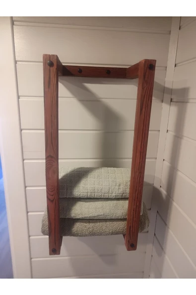 Masif Ahşap Eskitme Boyalı Banyo Havlu Askısı (2 li Set) - 8
