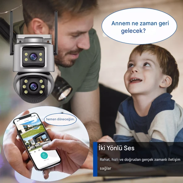 IP WIFI Kablosuz Kamera Dış Mekan CCTV PTZ Akıllı Ev Güvenlik IR Kamera Çift Lens HD - 5