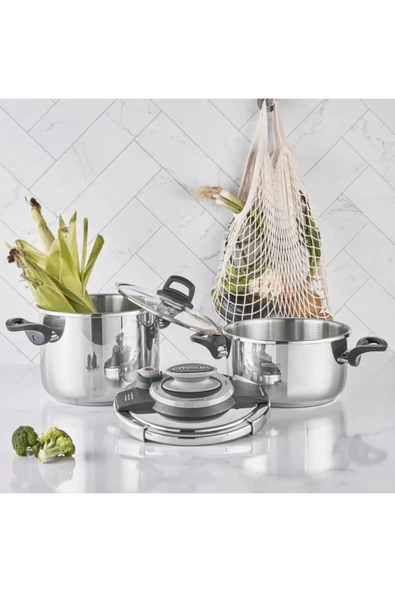 Emsan Montana 2'li 4+6 Litre Indüksiyon Tabanlı Düdüklü Tencere Seti Siyah Gri - 2