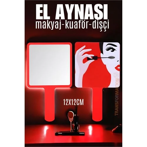 Modacar El Aynası Makyaj Aynası Kuaför Dişçi Güzellik Merkezi Aynası KIRMIZI