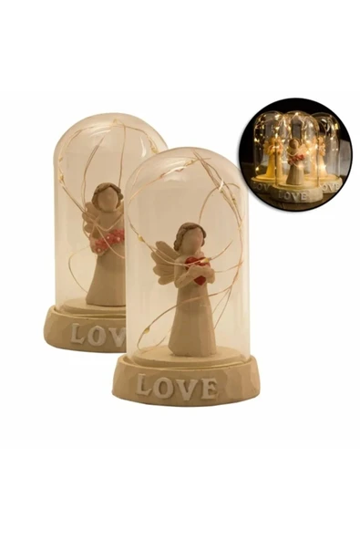 3 Boyutlu Figürlü Melek Temalı Işıklı Fanus Ve Biblo Küçük Boy - 3