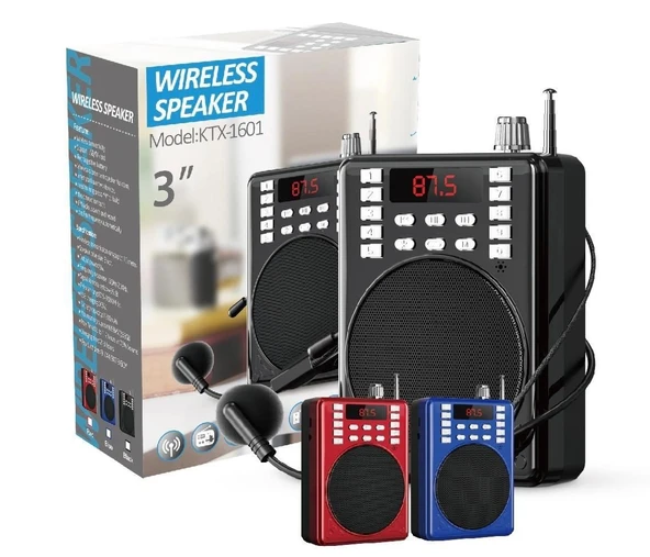 Subzero KTX 1601 Mikrofonlu Rehber Öğretmen Amfisi USB/TF/AUX FM Destekli Hoparlör