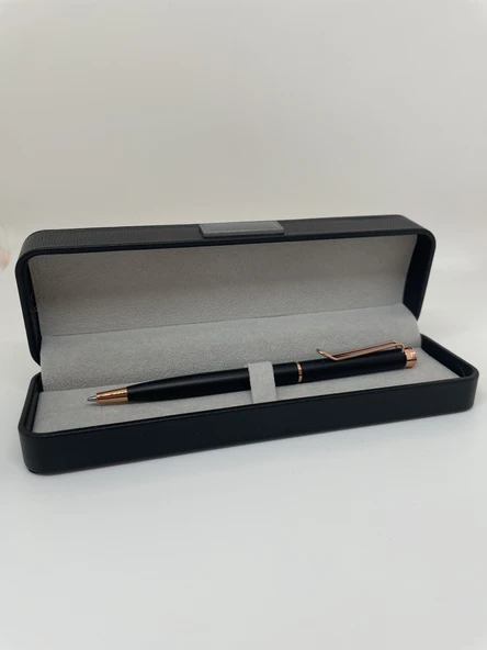 Elegance Series Gold Deri Kutulu Siyah Tükenmez Kalem